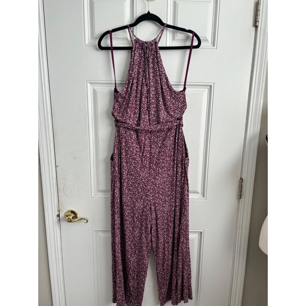 Maeve Anthropologie Halter wide leg Jumpsuit Large Purple Floral Print sz Large - Picture 7 of 10